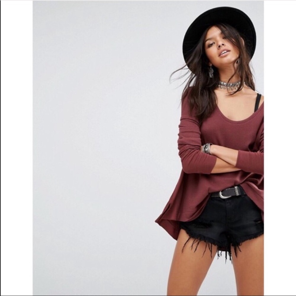 We The Free Malibu Thermal Waffle Knit Slouchy Oversized Top